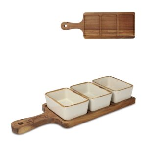 InSideOut Servierbrett aus Holz mit 3 Keramikschalen