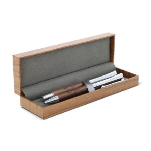 Set Kugelschreiber und Rollerball aus Metall Nussbaumholz in Geschenkbox